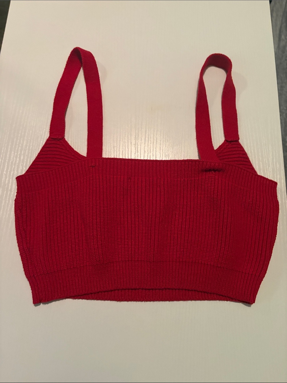 Lulu’s Ribbed Knit Cropped Tank Top - Red - Picture 2 of 3